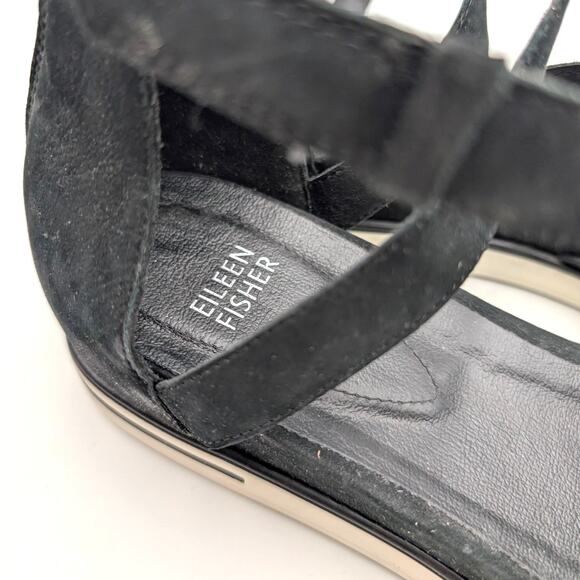 Eileen Fisher Sally Wedge Sporty Sandals Woman's Black Size US11 EU41.5 - Picture 10 of 12